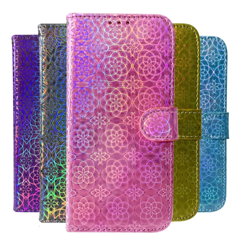 

Laser Fluorescent Case For Xiaomi Redmi Note 9 8T 8 6 Pro Flip Leather Case Redmi 7 7A Y3 K20 K30 MI Note 10 9T CC9E A3 Cover