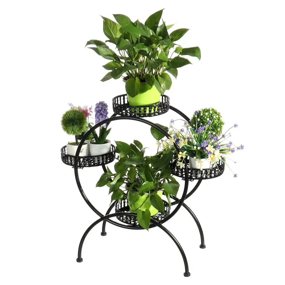 

4 Layers Retro Iron Flowers Stand Nursery Pot Trays Plant Display Shelves Planters Garden Pots Rack Kit Home Decoration Black