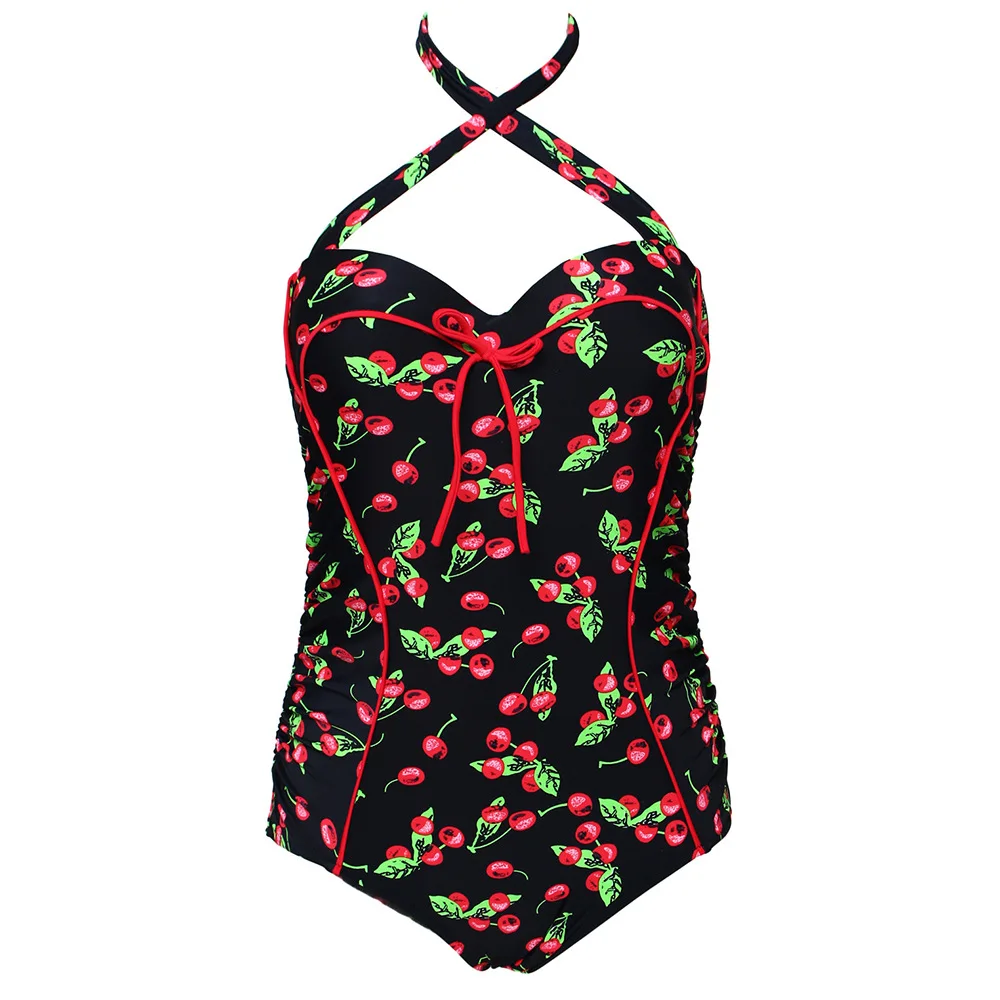 

European And American-Style New Style Bikini Women's Cherry Printed Plus-sized One-piece Swimsuit Swimsuit