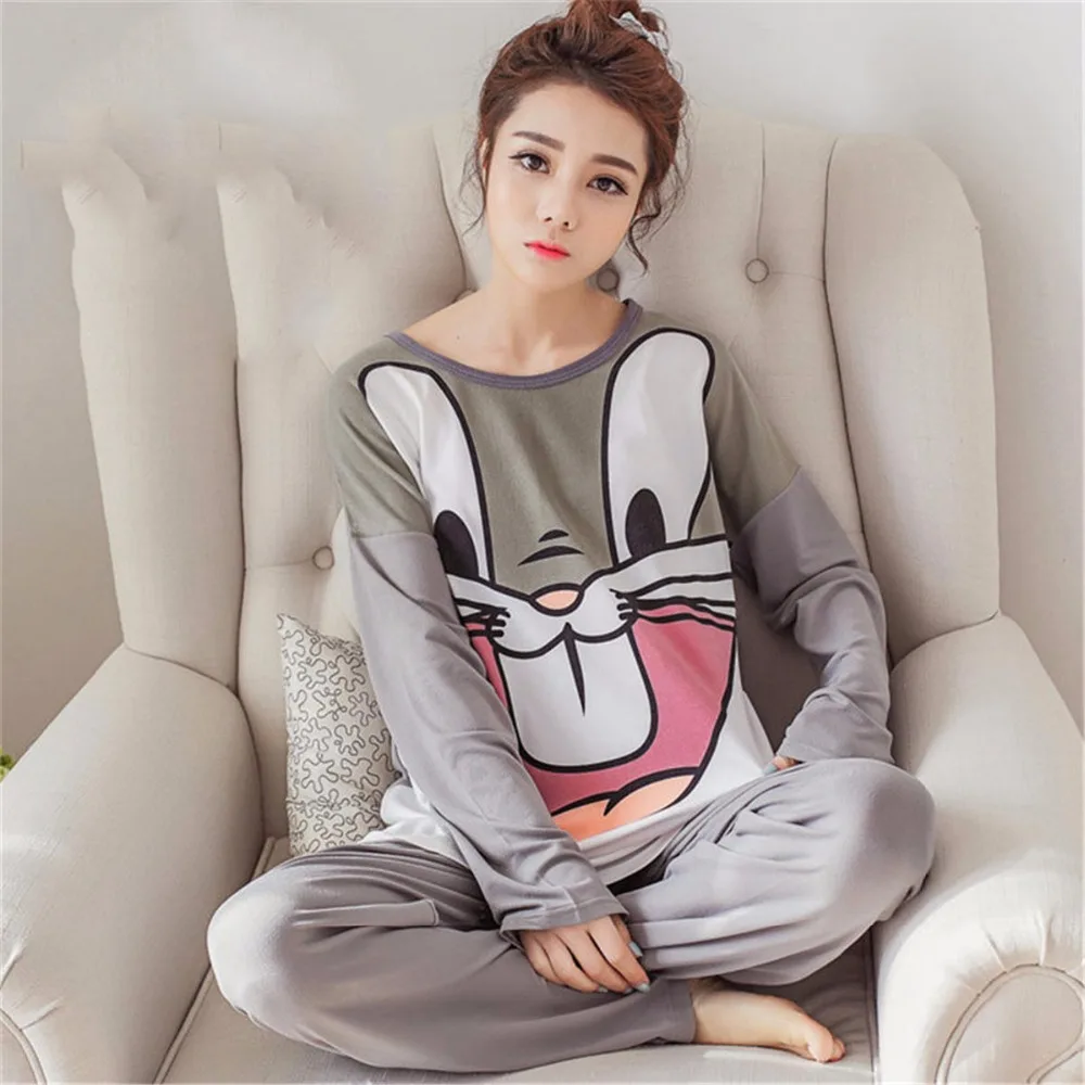 

Autumn Winter Women Pajamas Set Sleep Jacket Pant kawaii Long Sleeve Animal sleepwear 2019 Cartoon Thick Warm Modal Casual Suit