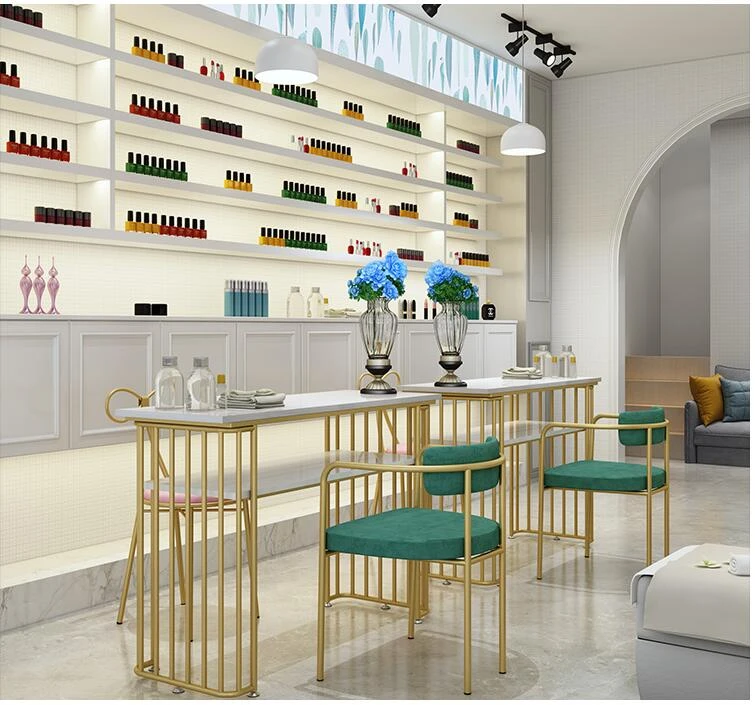 Juego de mesas y sillas manicura, decoración de tienda de uñas, individual, doble red de mármol, rojo, Doble|Mesas uñas| - AliExpress