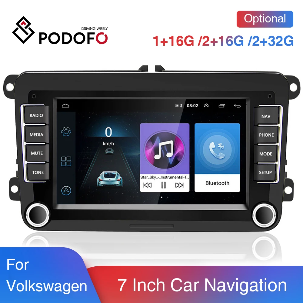 Podofo 7 &quotAndroid автомобильный мультимедийный плеер WIFI GPS навигация 1 + 16/2 32 для Skoda VW Passat B6 Polo Golf 4 5 Touran Seat