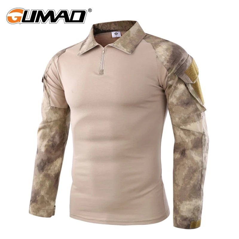 Kaufen Camouflage Militärische Taktische Kampf Langarm Hemd Kraft Multicam Camo Armee Männer T Shirt Wandern Jagd Klettern Schießen