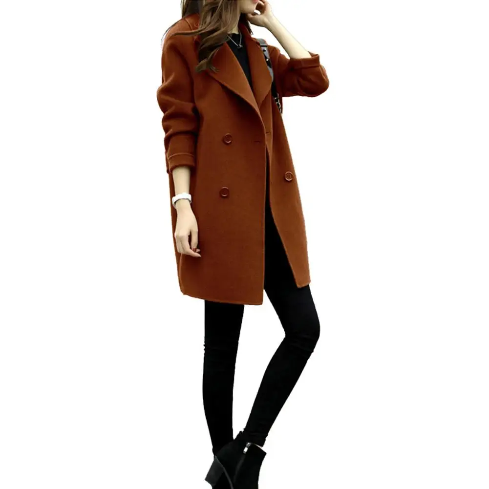 

2020 new Women Jacket Autumn Winter Solid Color Lapel Double-breasted Midi Coat Woolen Outwear Lady button-down jacket