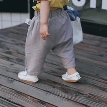 Летняя одежда, стиль, корейский стиль, унисекс, Детские однобортные Свободные повседневные штаны, Детские повседневные штаны