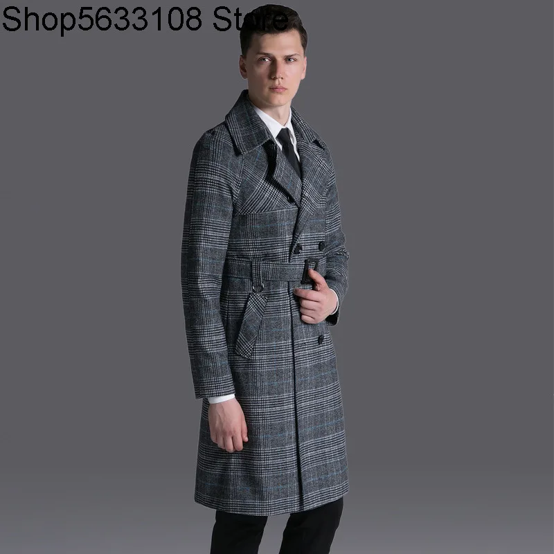 

Grid Windbreaker Autumn Check Pattern Coat Men Long Money Big Code 1110