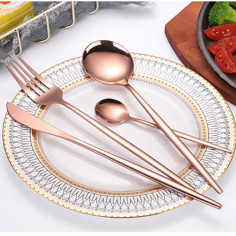 

Spoon Rose Gold Stainless Steel Cutlery Set Complete Knifes Forks Spoons Dinnerware Kitchen Tableware Set Flatware Set Wholesale