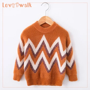

kids Casual Sweaters Autumn Winter 2019 Boys and Girls Pullover Knitted Striped Sweater Children Long Sleeve Thick Velvet Tops