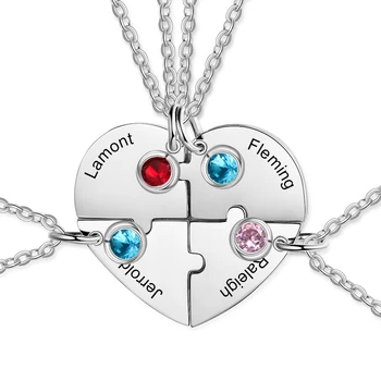 

4Pcs Set Broken Heart Best Friends Forever And Ever Necklaces Personalized Name Necklace with Birthstone Friendship Gift