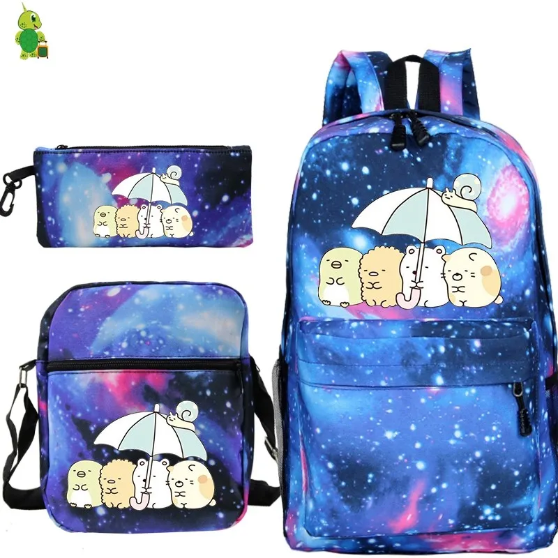 

Mochila Funny Sumikko 3pcs/set Backpack School Bags Girls Boys Shouder Bags Travel Backpack Women Backpacks+handbags+pen Bags