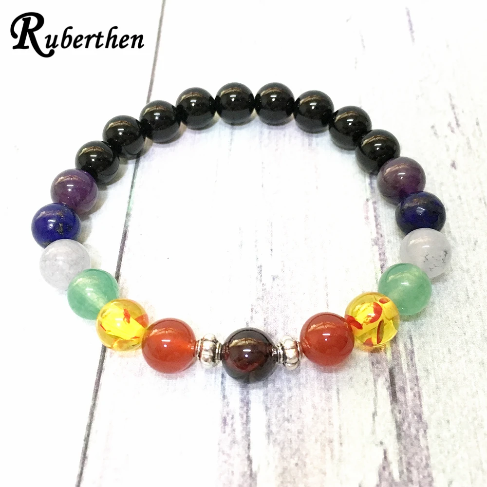 

Ruberthen 8 mm A Grade Black Tourmaline Bracelet Natural Gem Stone 7 Chakra Energy Bracelet Practice Meditation Jewelr for Women