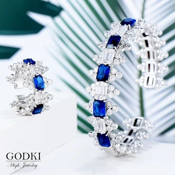 

GODKI Luxury Geometry Bangle Ring Sets Fashion Dubai White Bridal Jewelry Sets For Women Wedding brincos para as mulheres 2020