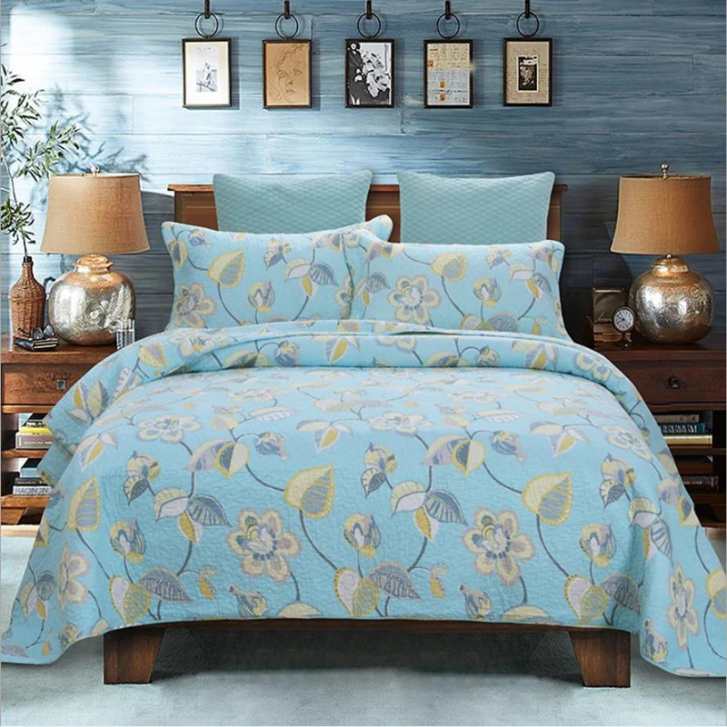 1 шт. покрывало на кровать+ 2 шт. наволочки водно-голубое покрывало Золотая Лоза Комплект постельного белья Стёганое одеяло натуральное комфортное одеяло двуспальная кровать