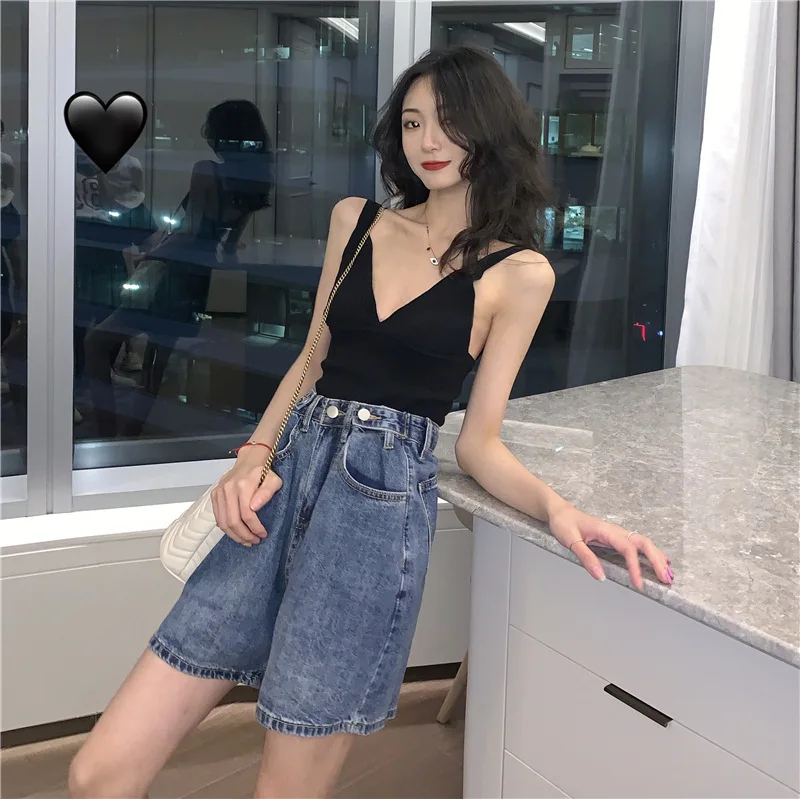 Летнее женское платье с v-образным вырезом xiao zhen zhi Camisole+ свободные универсальные широкие шорты для похудения