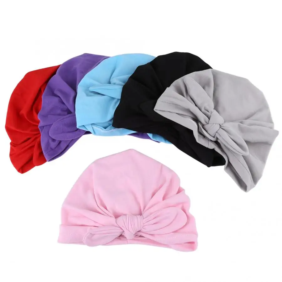 6 Colors Hair Accessories Newborn Turban Cotton Beanie Hat Winter Warm Soft Cap with Bowknot Solid Knot Wrap for Baby Girls | Детская