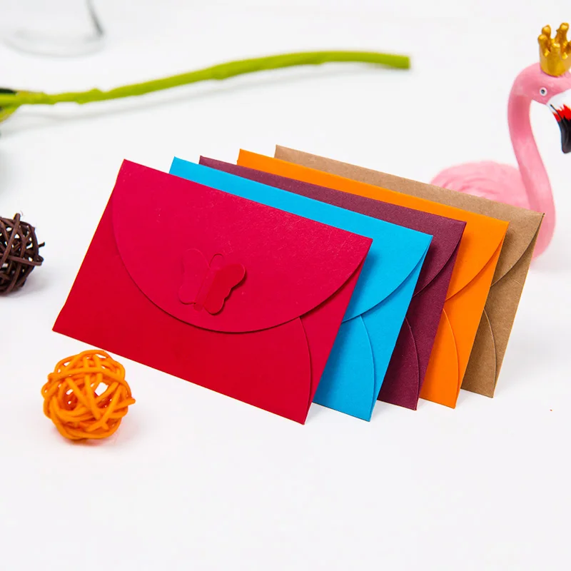 Enveloppes en papier Kraft avec boucle papillon colorée, petite enveloppe décorative Simple, amour rétro, 10.5x7CM, 10 pièces/lot
