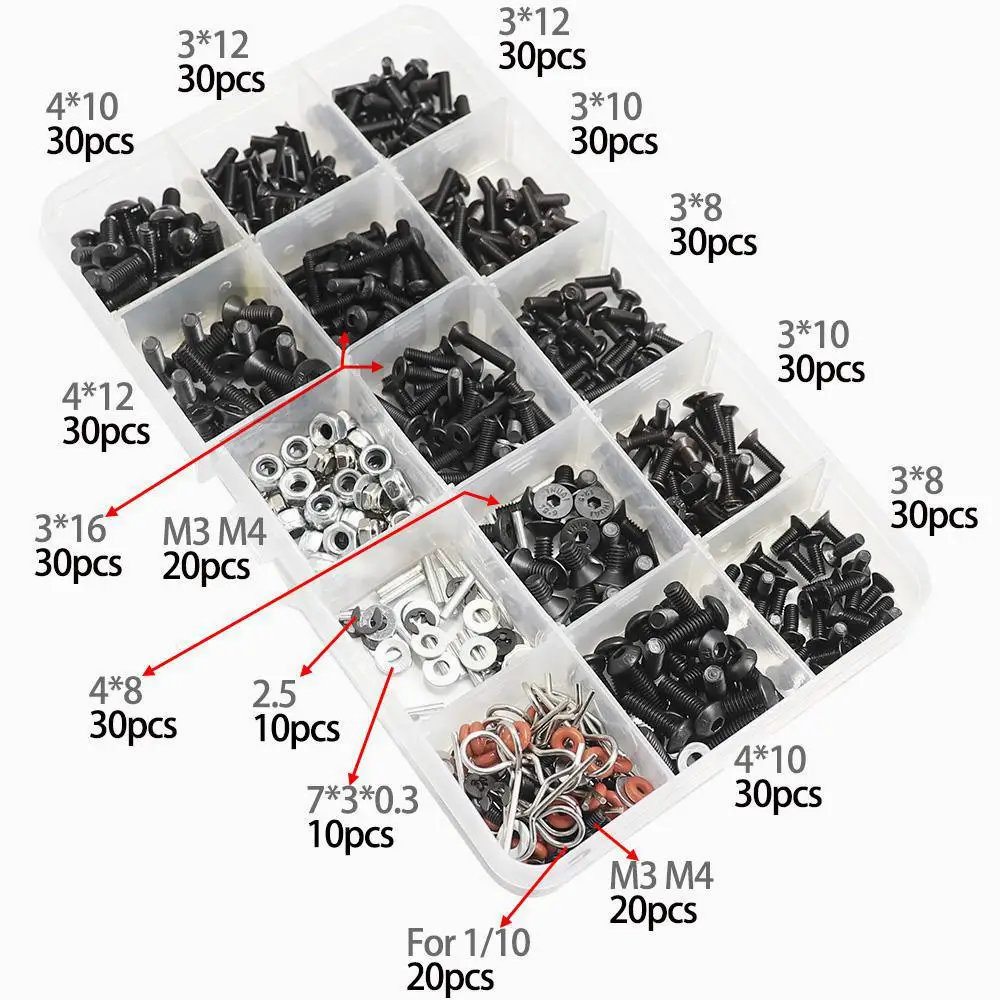 Screws Box Set for 1/10 HSP Traxxas TRX-4 TRX-6 Tamiya CFX MST HPI Kyosho D90 Scx10 D110 AXIAL D110 Remote Control RC Car Parts