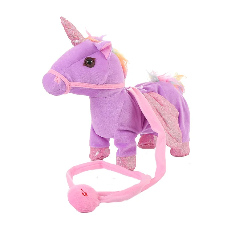 30 см 0,3 кг Pegasus Единорог Лошадь пони электрическая ходьба пение и танцы Led плюшевые игрушки куклы(без батареи - Цвет: Лиловый