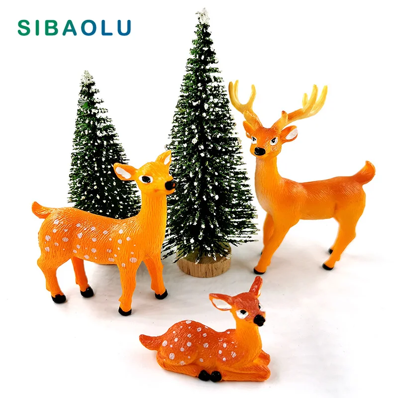 

New Artificial Christmas Deer Family Tree figurine Animal model home decor miniature fairy garden decoration accessories modern