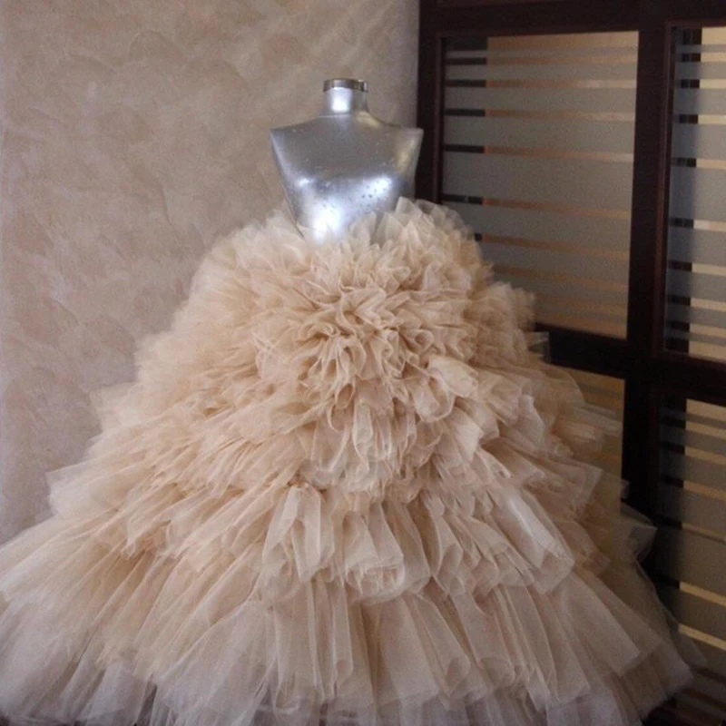 Реальное изображение Champagne Puffy свадебное платье многоуровневые оборки Бальные платья-пачки эластичные индивидуальный заказ Длинные Для женщин Тюлевая юбка Свадебная юбка