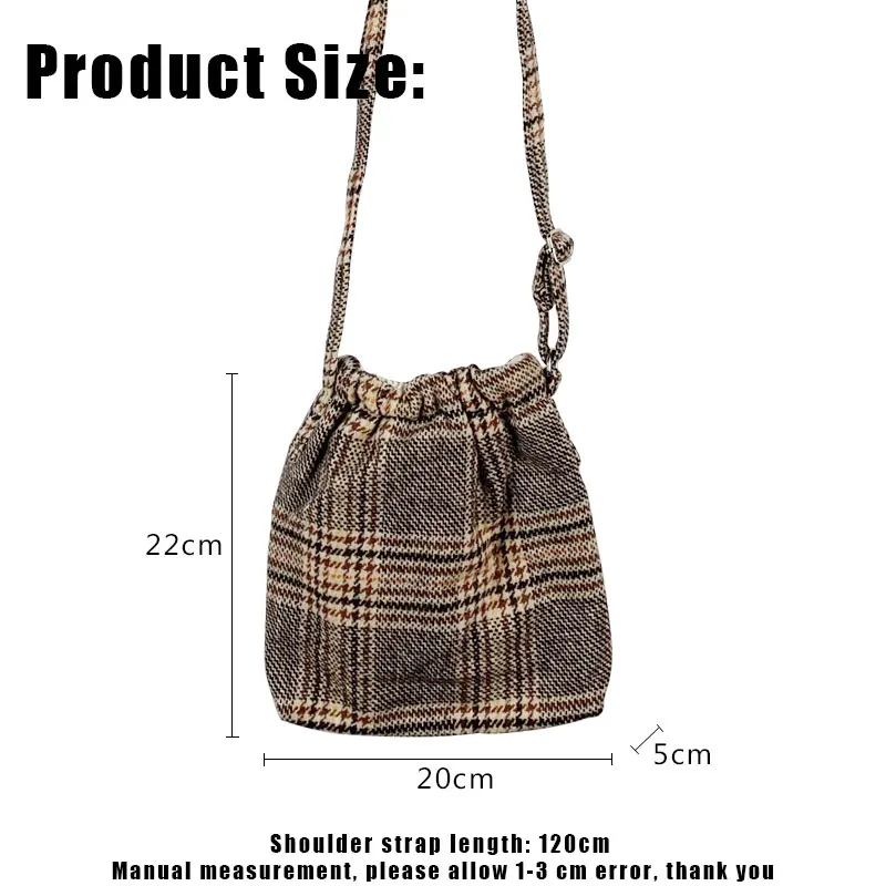 Youda Ladies Small Shoulder Bucket Bag Wool Material Daily Casual Simple Messenger Bag Shopping Striped Plaid