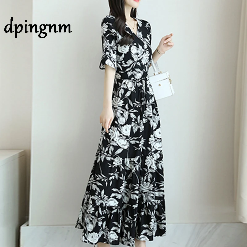 Zomer Strand Maxi Jurk Print Boho Lange Chiffon Jurk Vrouwen Bloemen Jurk Ruches Wrap Casual Split Sexy Party Dress V-hals Zomer Strand Maxi Jurk Print Boho Lange Chiffon Jurk Vrouwen Bloemen Jurk Ruches Wrap Casual Split Sexy Party Dress V-hals