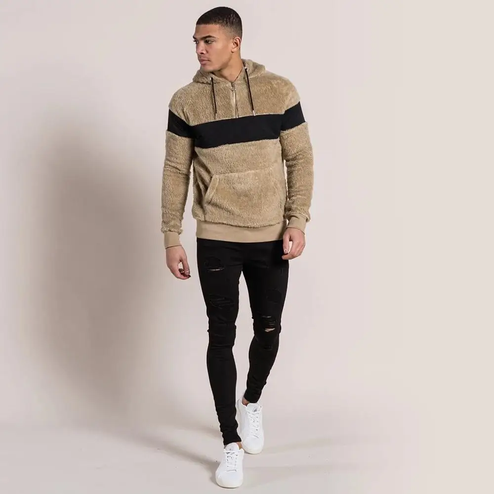 Winter Mens Hoodies Black Lambswool Pullover Velvet Hooded Hoodie Black Casual Vintage Sweatshirt M