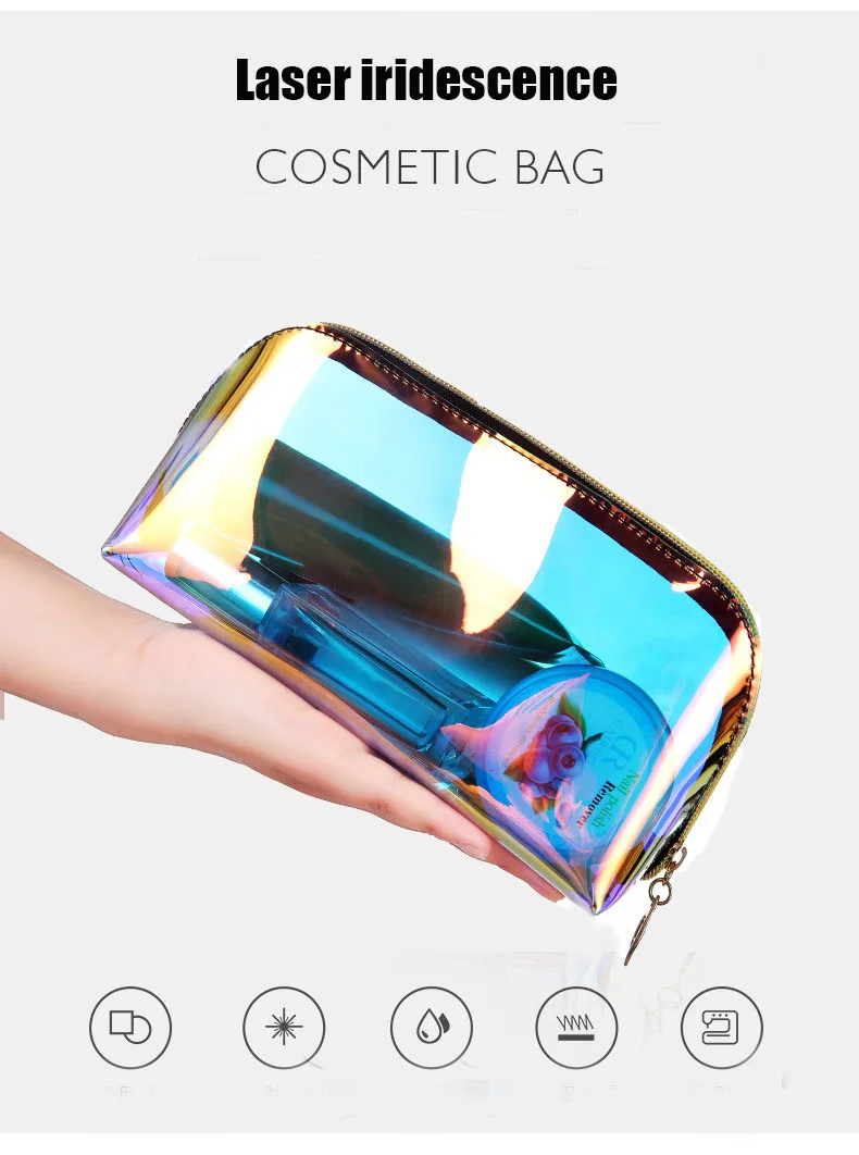 Fashion Laser Dream Colorful Holographic Beauty Organizer Pouch Clear Iridescent Clutch Makeup TPU Cosmetic Bag