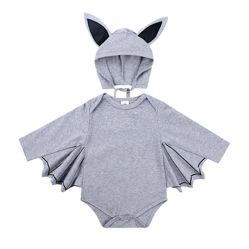 Боди для новорожденных; одежда для маленьких детей; хлопковая однотонная Одежда для младенцев с длинными рукавами и рисунком летучей мыши+ шапочка для детей от 0 до 24 месяцев - Цвет: HY2669-gray