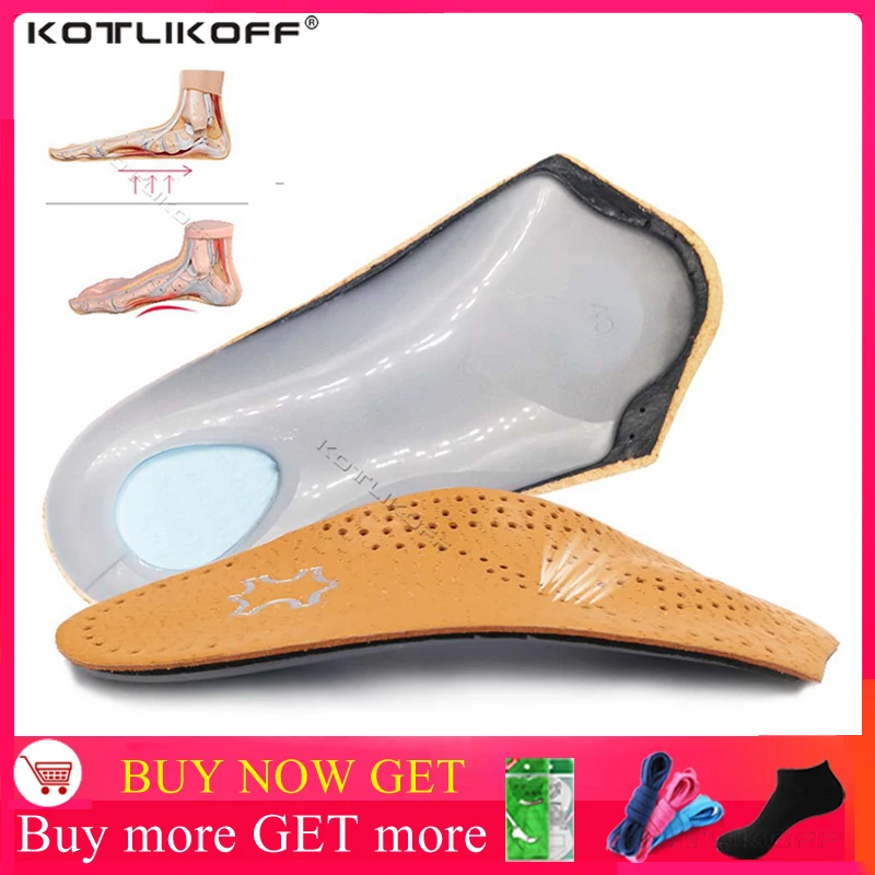 3/4 Length Leather Orthotic Insoles for Flatfoot Heel Arch Support Pads