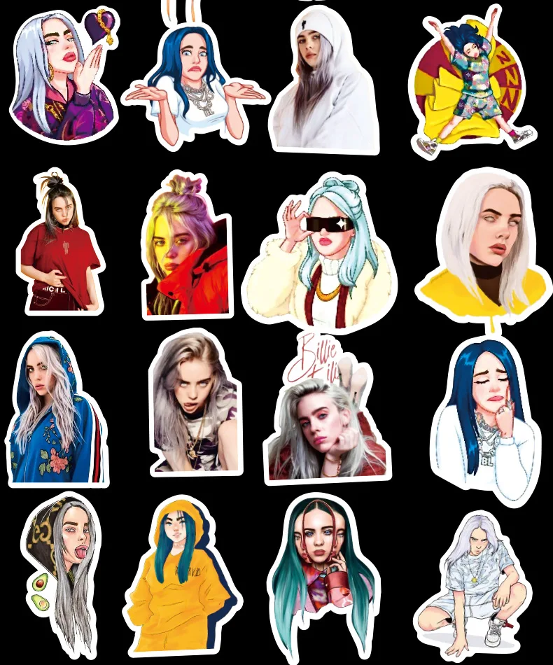 50 шт. Billie Eilish мультфильм наклейки ПВХ наклейки водонепроницаемый персональный чемодан DIY ноутбук гитара игрушка для скейтборда прекрасный стикер s