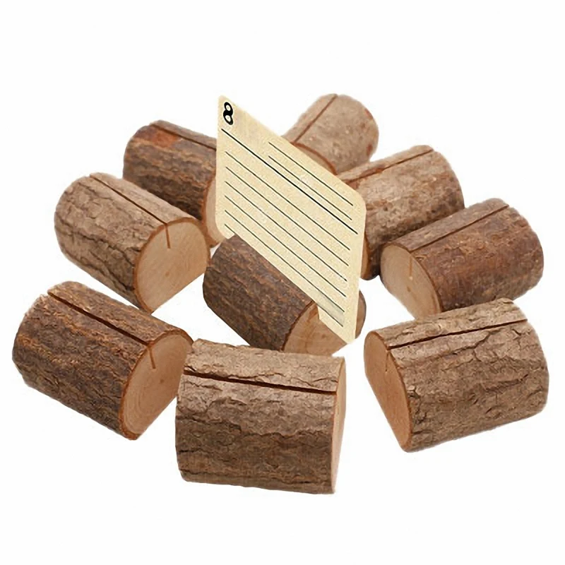  30Pcs Family Natural Wooden Pile Log Photo Folder Table Card Number Clip Stands Wedding Decor