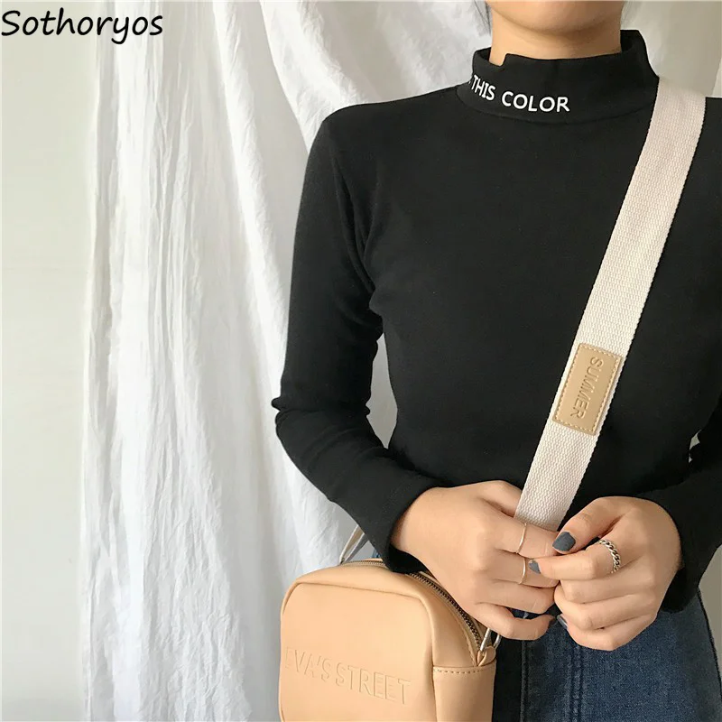 Футболки женские плотные теплые с длинным рукавом буквенным принтом тонкие