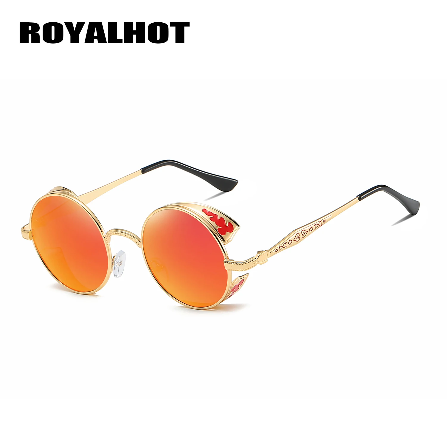RoyalHot, мужские, женские, поляризационные, сплав, стимпанк, круглая оправа, солнцезащитные очки, для вождения, солнцезащитные очки, оттенки, Oculos masculino, мужские, 900p68 - Цвет линз: Gold Red