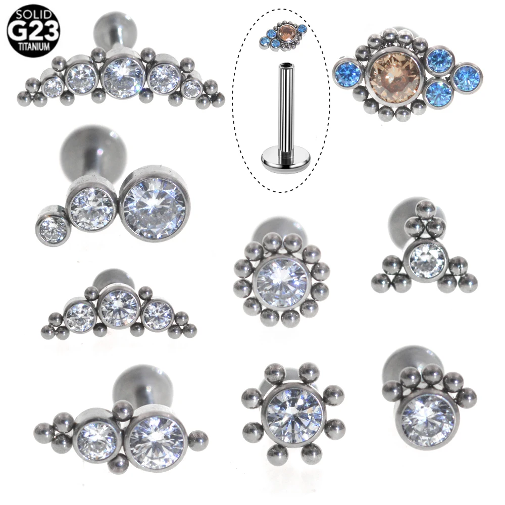 1PC Titanium & Steel Clear CZ Labret Stud Rings Lip Bars Sexy Charming Ear Cartilage Tragus Piercing For Unisex Jewelry 16g