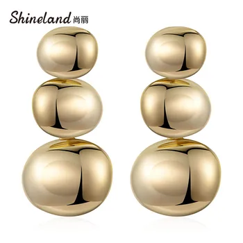 

Shineland Trendy Punk Fashion Metal trendy Round Ball Long Dangle Jewelry Trendy Earrings For Women Statement Bijoux
