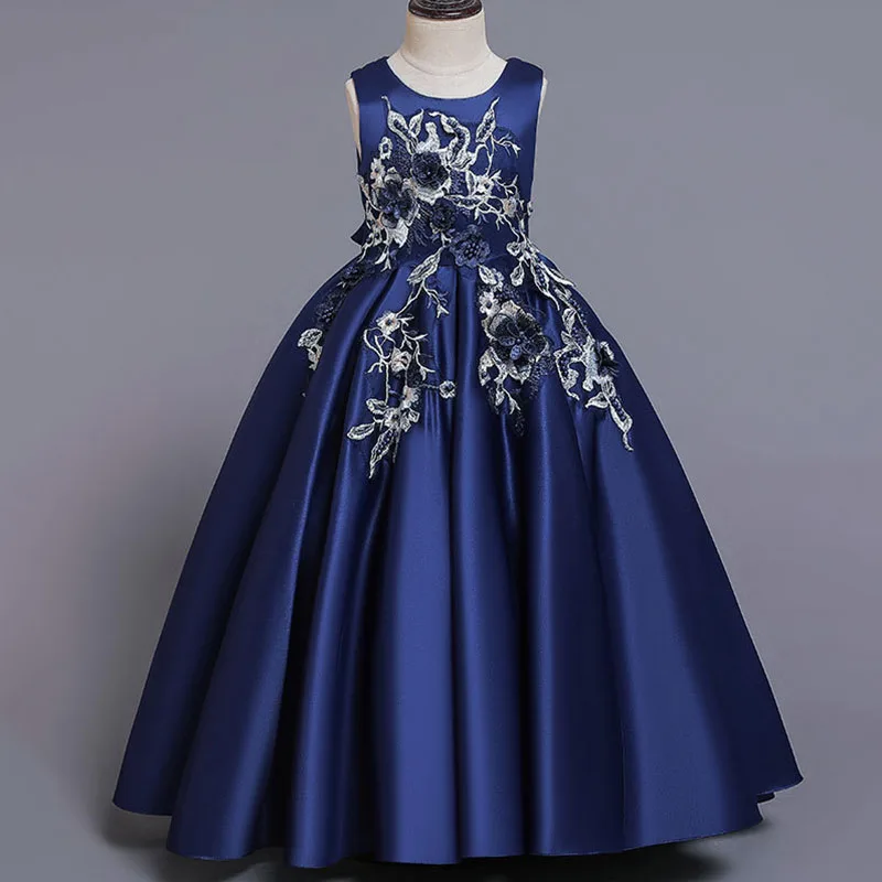 Свадебное платье для девочек; платье для причастия; детское платье для свадебной вечеринки; платье для дня рождения; кружевные вечерние длинный костюм с лепестками; Vestido - Цвет: Dark blue