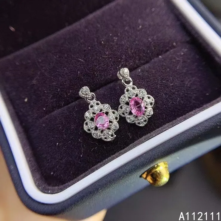 

Fine Jewelry 925 Sterling Silver Inset With Natural Gem Women's Luxury Popular Flower Pink Sapphire Earrings Ear Stud Support De
