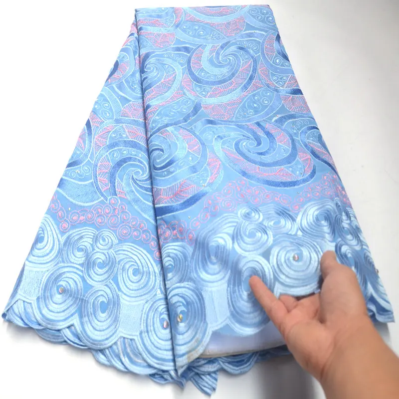 

Popular Sky blue 100% Cotton African Dry Lace Fabric Nigerian Lace Fabric 2019 High Quality Swiss Voile In Switzerland DG705