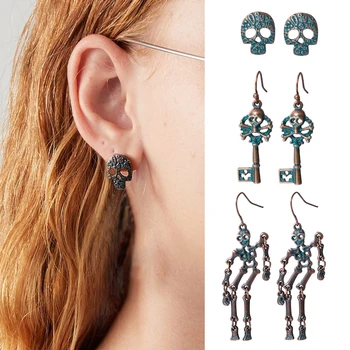 

Makersland Vintage Skeleton Earrings Halloween Gothic Ear Jewelry Retro Skull Keys Personality Trendy Earring 2020 For Women