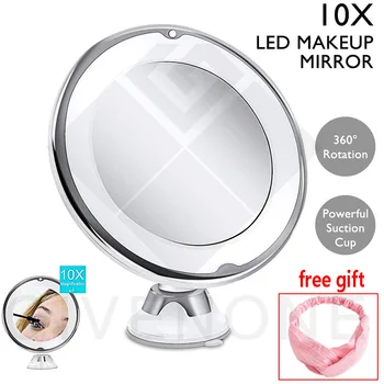 

Flexible Makeup Mirror 10X Magnifying Mirrors LED Lighted Touch Screen Vanity Mirror Portable Dressing Table Cosmetic Mirrors