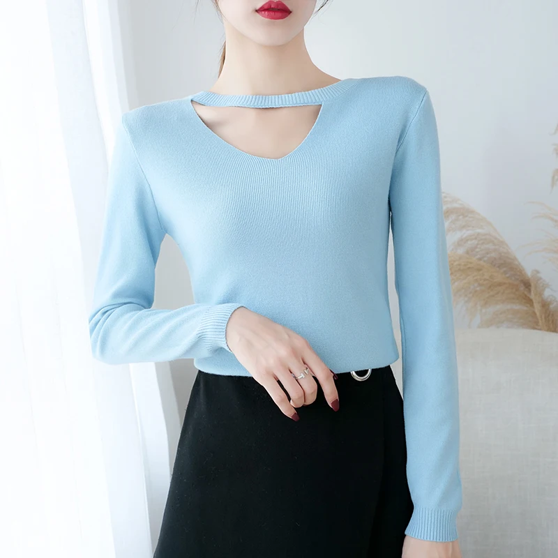 Women knitted cotton Women Sweater Autumn and Winter New Round neck hollow Sweater Pullover Warm Soft Full Sleeve Knit sweater