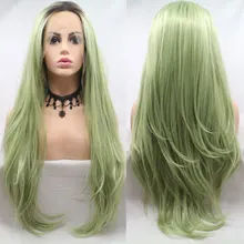 Темные корни Ombre светильник зеленый длинные прямые волосы Glueless термостойкие волокна синтетические кружева перед парик для женщин девушки вечерние парик