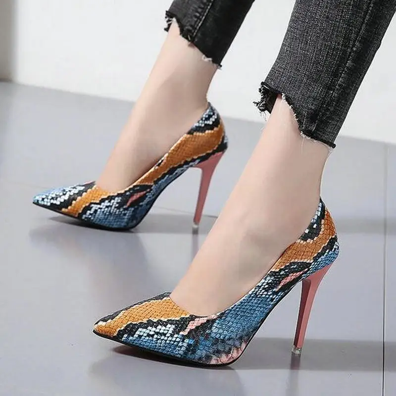 womens snake print heels