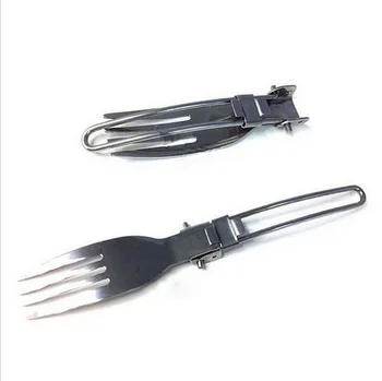 

By dhl 500 set high quality 3-in-1 Set Stainless Steel Folding Picnic Tableware Outdoor Travel Camping