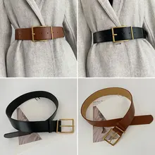 New Women's Fashion Black Wide Belt Square Pin Buckle Imitation leather Waist Strap Decorative Coat Dress Simple Dress Waistband