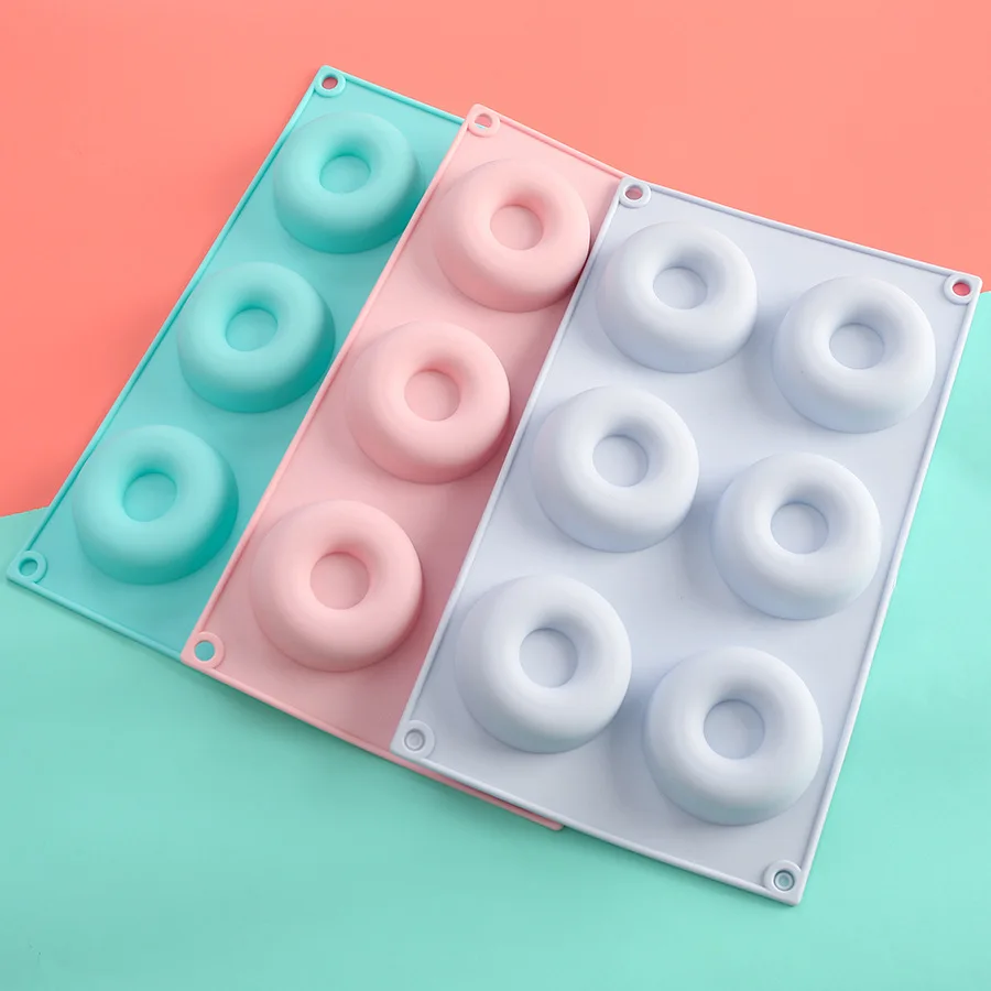 DIY 6 Cavity Donuts Silicone Mould Kitchen Bakery Donut Baking Pan Non-Stick Mold Macarons Color Handmade Baking Decoration Tool