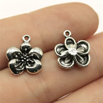 

WYSIWYG 20pcs 15x14mm Antique Silver Color Flower Charms For Jewelry Making Flower Charms Alloy Metal Flower Charms