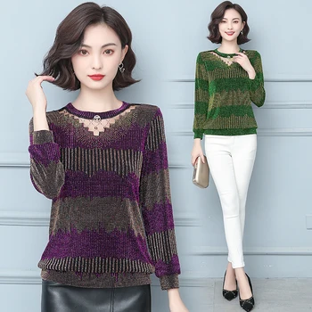 

COIGARSAM 4XL Plus Size Fashion Loose blouse women New Hollow Out blusas womens tops and blouses Purple Red Green 3251