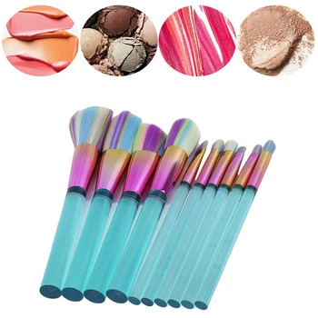 

10Pcs Makeup Brush And Cosmetics Tool Flat Column Base Brush Acrylic Transparent Make-up For Woman High Quality Professional